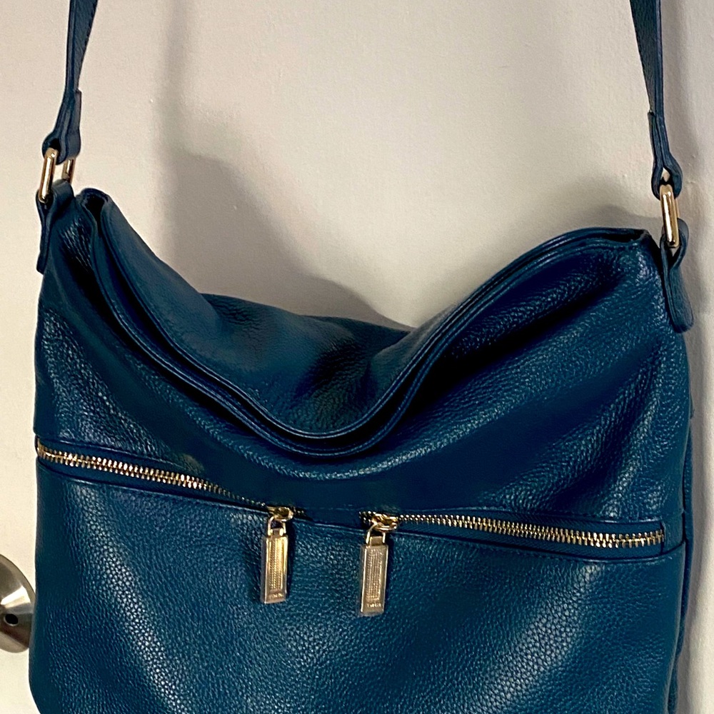 ZENITH Front Zip Leather Shoulder Bag